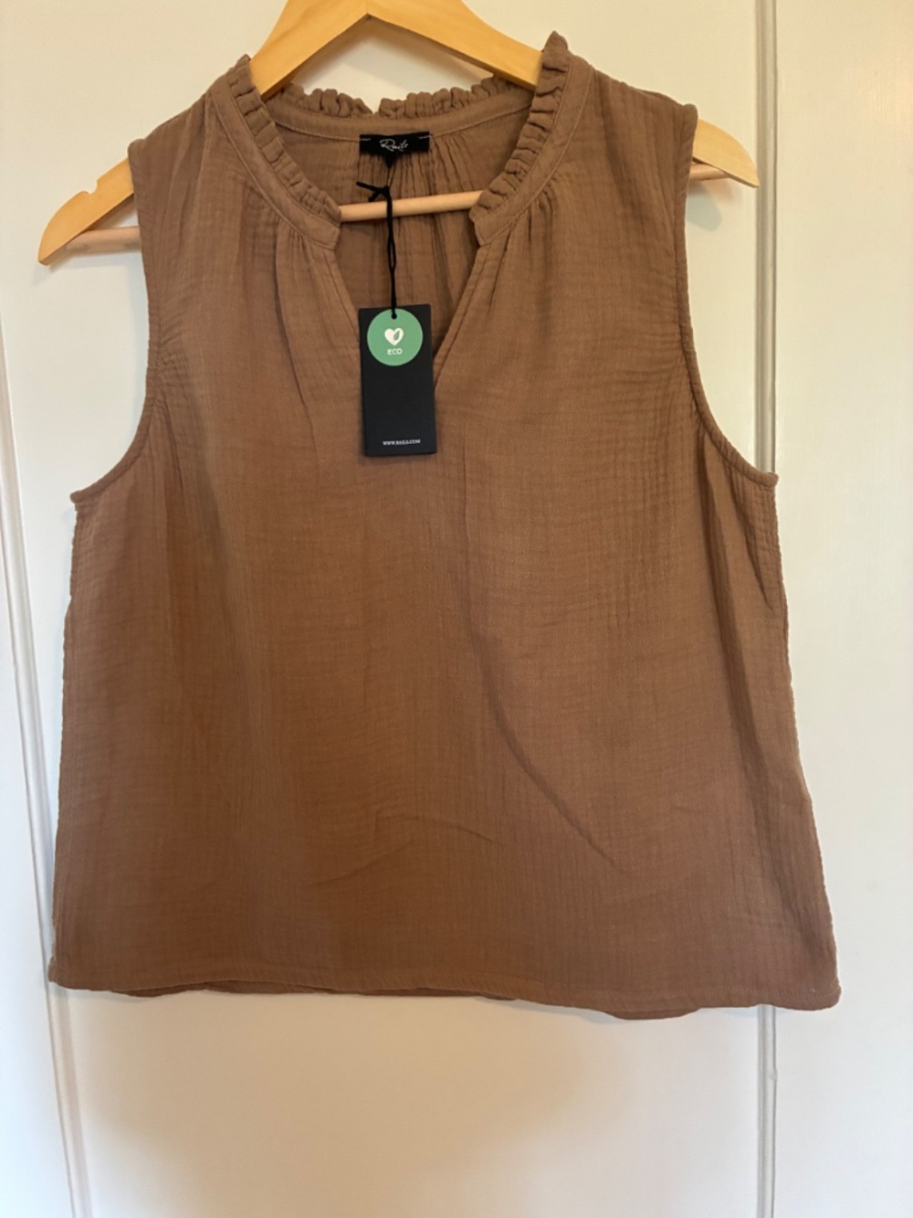 Rails Christy Organic Cotton Gauze Sleeveless V-Neck Top Taupe S NWT